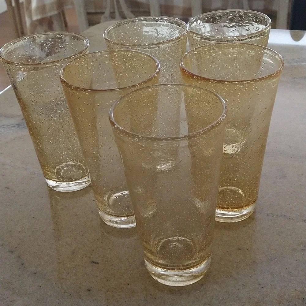 Set of 6 Amber Mexican bubble glass tumblers 12 oz barware 6 1/2